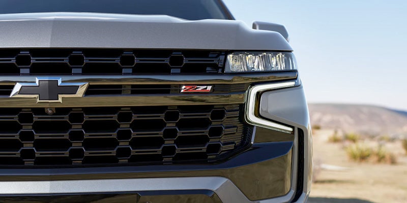 Close-up of the grille of a 2022 Chevrolet Silverado.